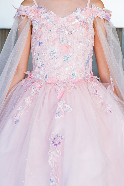 Bliss Girls Organza Butterfly Off Shoulder Party Dress with Detachable Sleeves, Sizes 2-16